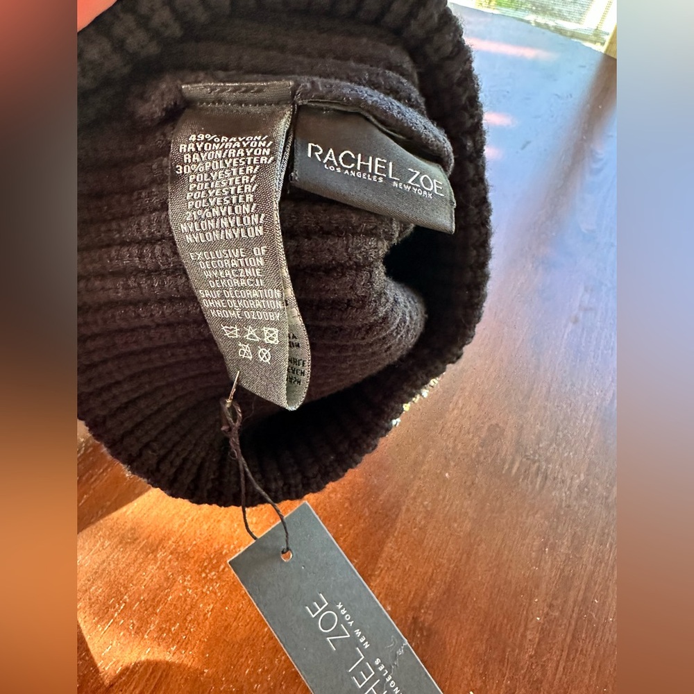 Rachel Zoe black rhinestone beanie!  One size - Picture 3 of 4